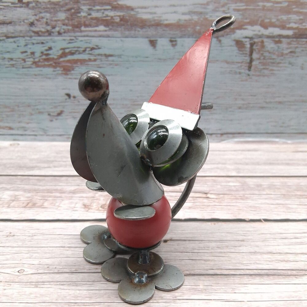 Metal Welded Art Santa Mouse Approx 6" Inch Figurine Industrial Decor